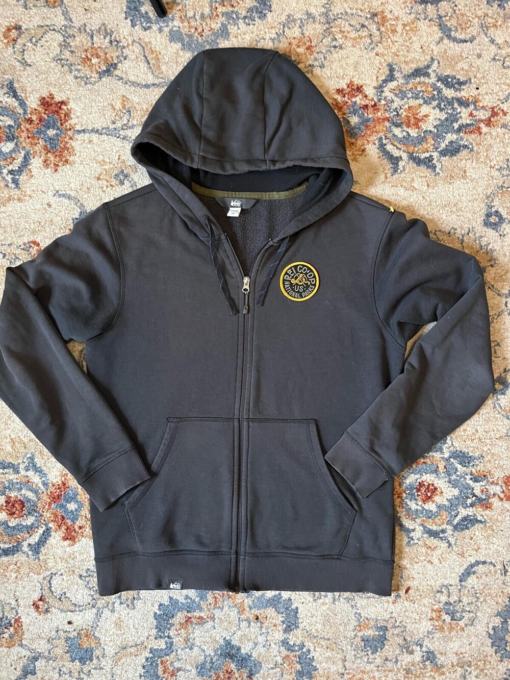 REI CO-OP Fleece Jacket Men’s Size Medium Black Full Zip Hooded National Parks